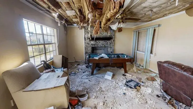 Wind-driven monsoon rain intrusion damage on a Las Vegas ceiling